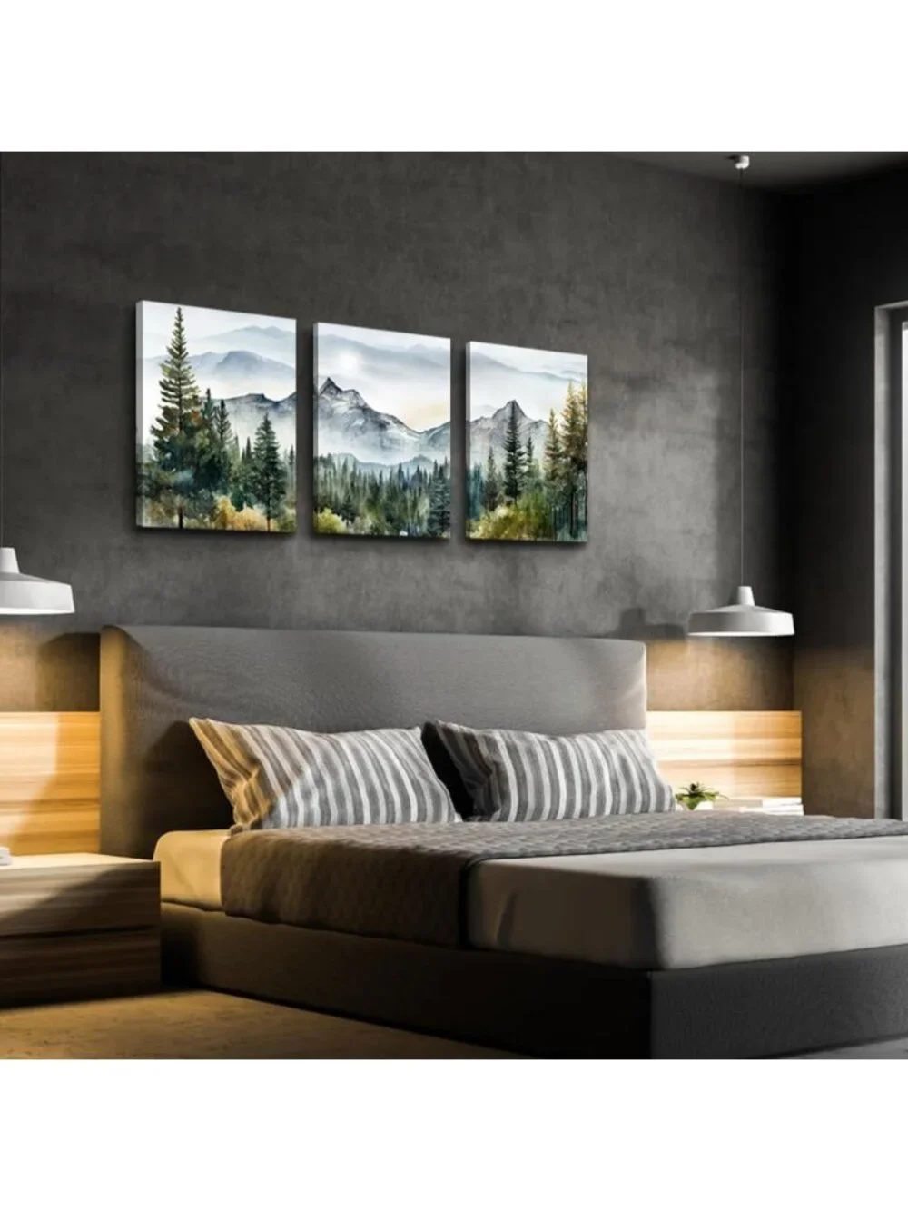 Modern Abstract Mountain Forest Canvas Art Prints - 3 Piece Framed Wall Decor